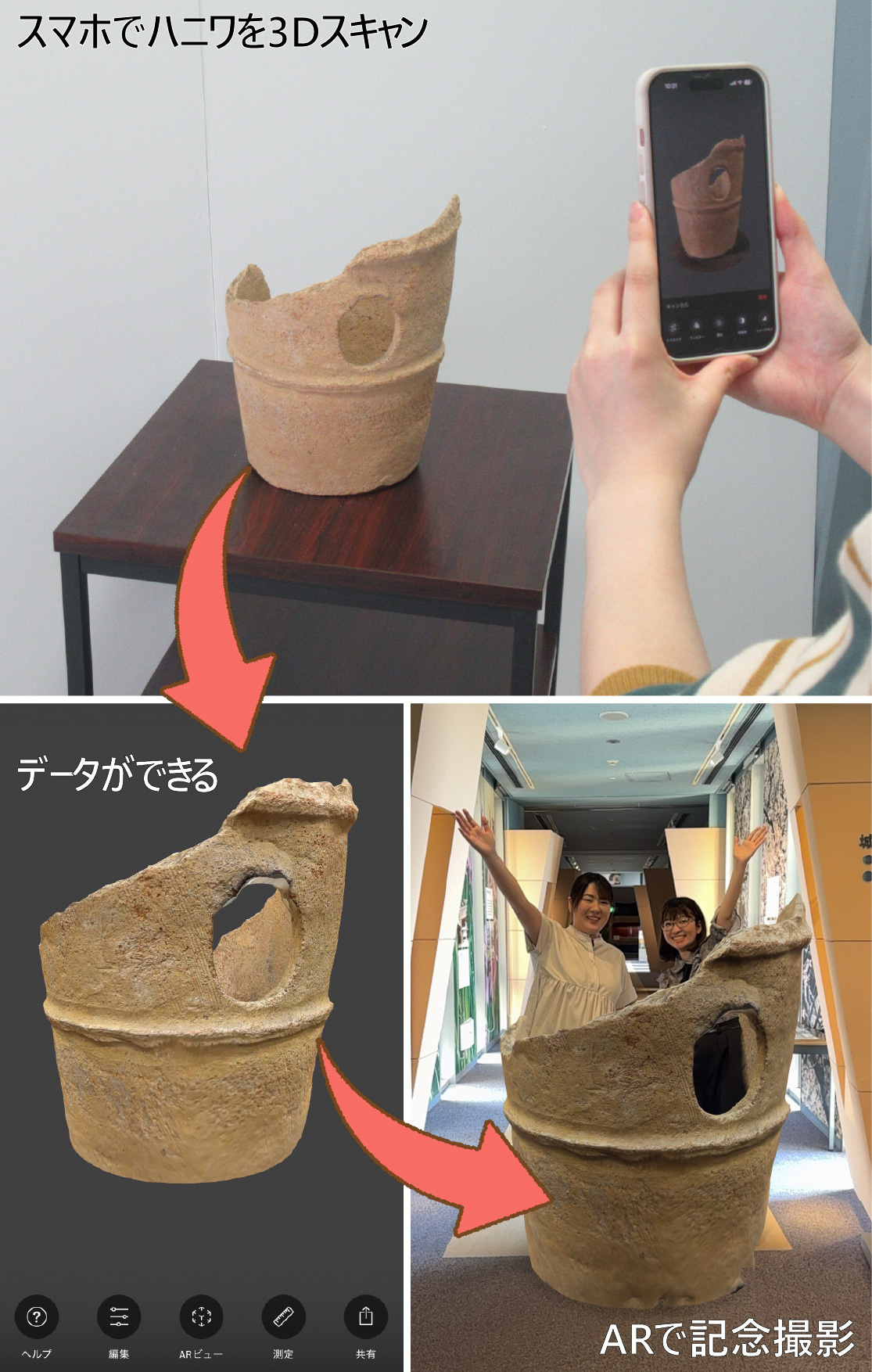 埴輪を3Dスキャンして記念撮影
